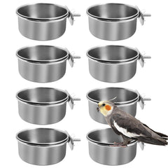 Kathson bird feeding dish cups with clamp holder attached to cage for stable feeding.