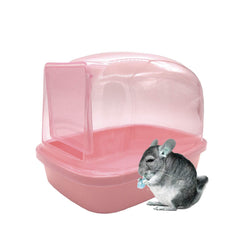 Kathson hamster sand bath with pink lid helps keep bath area tidy and contained.