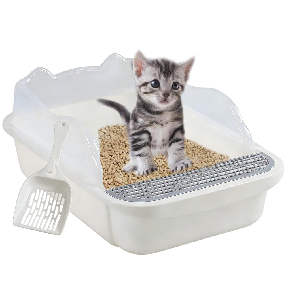 Kathson open cat litter box with high sides preventing spills and easy entry