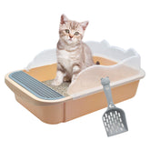 Kathson open cat litter box with high sides reduces spray and supports airflow.