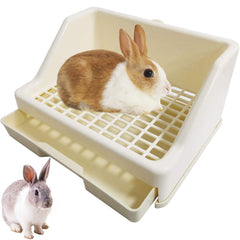 Kathson Rabbit Litter Box Trainer corner drawer white for clean cage maintenance.