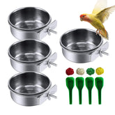 Kathson stainless steel bowls for birds in a four-pack with secure cage mounting.