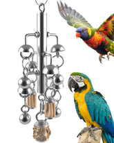 KATUMO large bird toy with natural wood and steel bells for cage enrichment