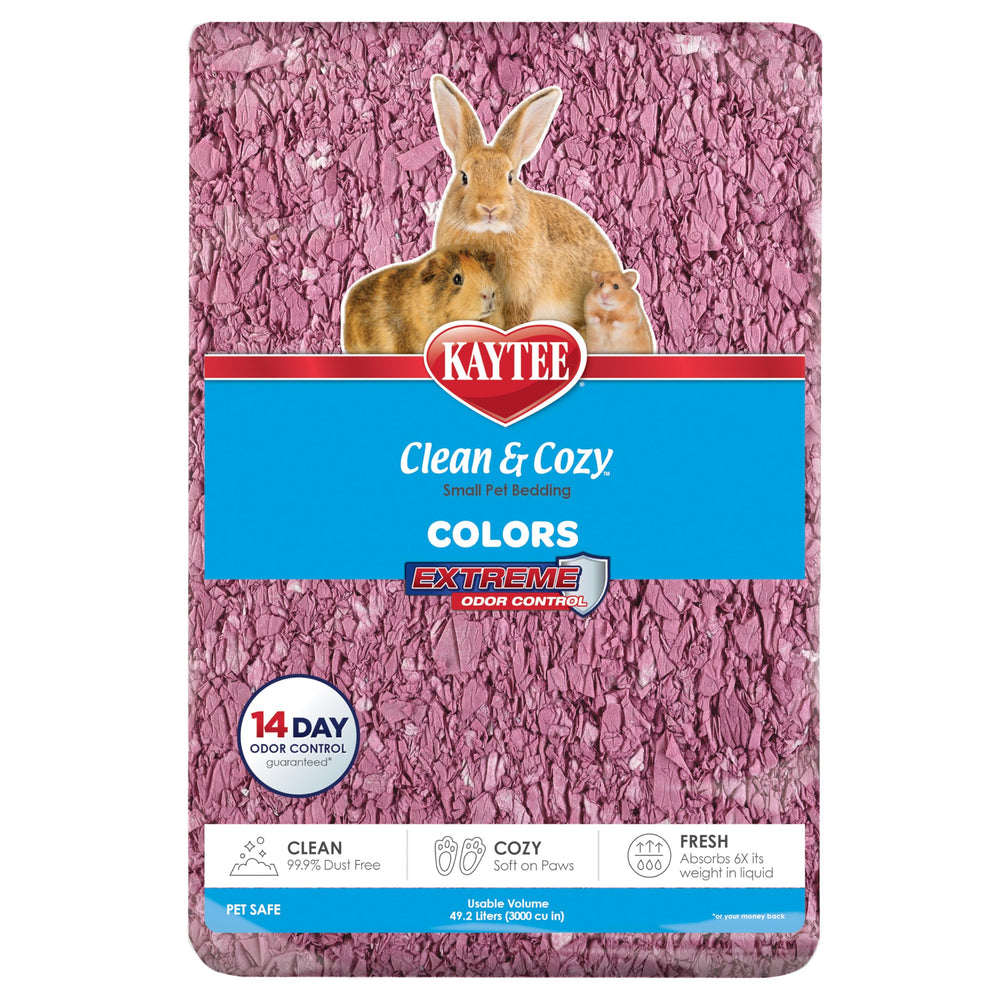Kaytee Clean & Cozy Colors Plum bedding closeup shows soft premium paper for comfort