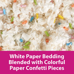 Kaytee Confetti Bedding demonstrates long-lasting coverage and reduced refills.