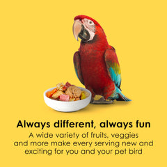 Large-bird ingredients like fruits and vegetables featured in Kaytee Fiesta Big Bites.