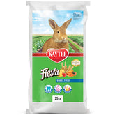 Kaytee Fiesta rabbit food bag highlights enrichment and foraging.