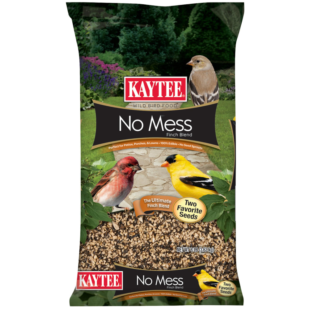 Kaytee No Mess Finch Seed Nyjer Blend 8lb attracts finches with a tidy feeding area.