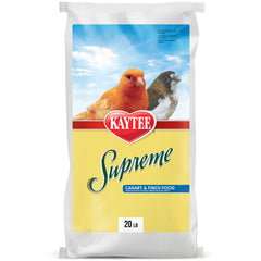 Kaytee Supreme canary and finch food in a bowl for balanced nutrition.