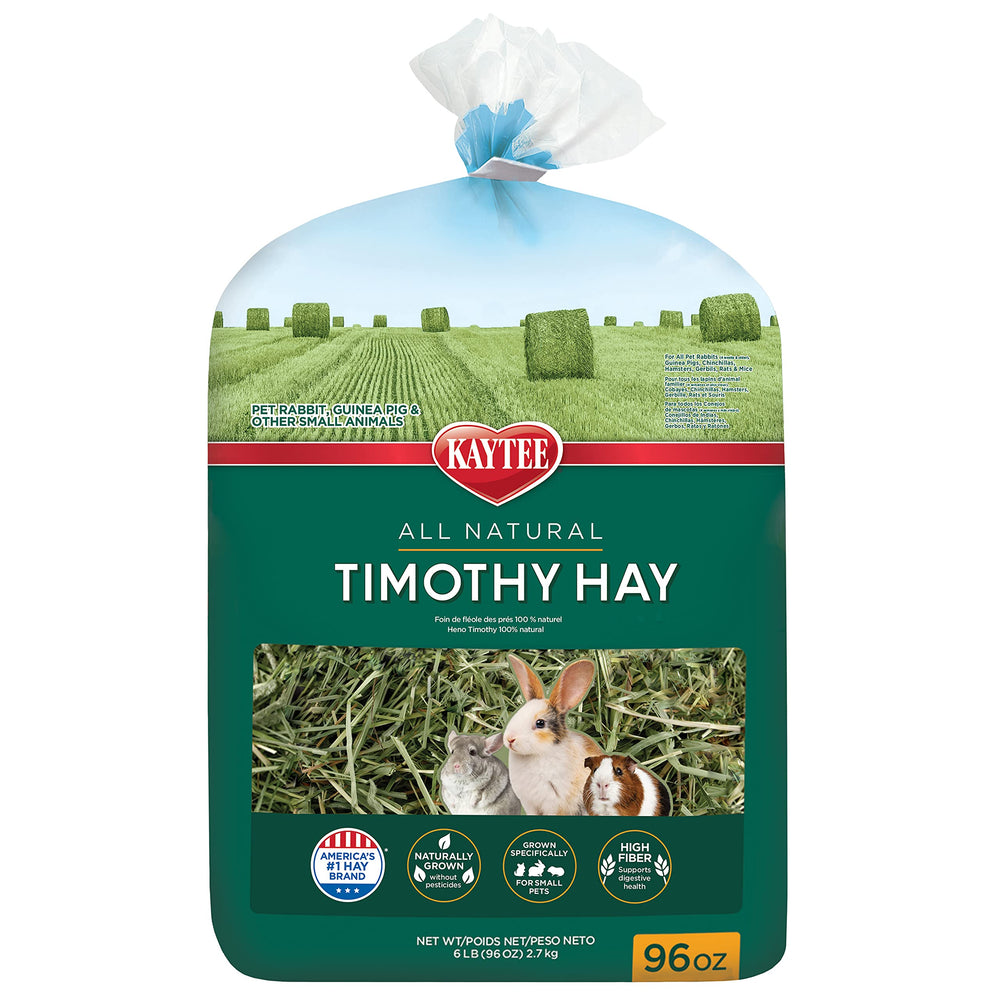 Kaytee Timothy Hay shows long fiber strands for healthy chewing and digestion