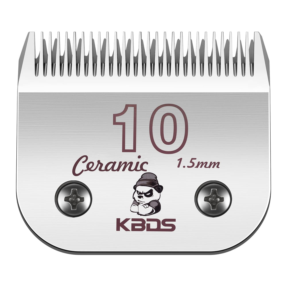 KBDS detachable ceramic pet clipper blades in size 10 show a precise 1.5mm cut for smooth grooming.