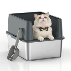 Keeyova stainless steel litter box with tall walls reducing scatter and mess