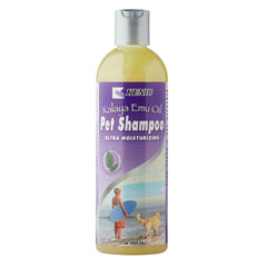 Kenic emu oil anti-itch shampoo bottle shown for soothing itchy pet skin.
