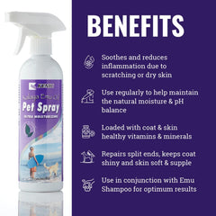Kenic Emu Oil itchy skin spray on paws and bellies for conditioning.