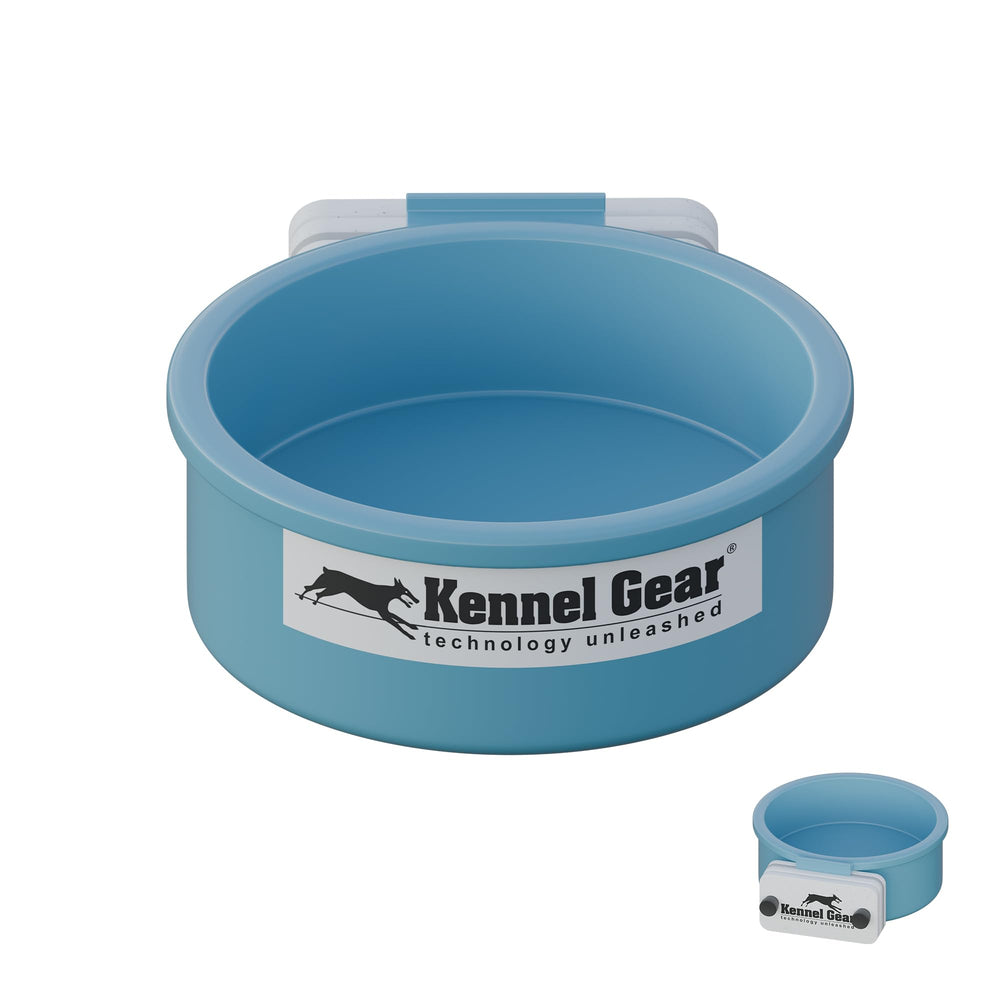 Kennel-Gear no spill water bowl front view for crates keeps feeding tidy and reachable