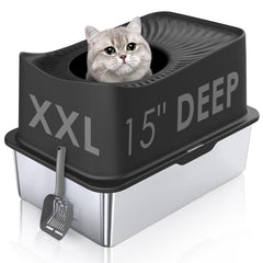 Kettnjoy top-entry cat litter box with lid reduces spills and provides easy access