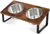 KEVIDEAWL elevated dog bowls on a wood stand reduce neck strain during meals.