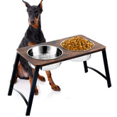 Kevideawl elevated dog bowls with wood stand, top view, for easy, comfortable meals in medium to large dogs