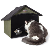 K&H Outdoor Kitty Dining Room olive front view protects food from debris and rain