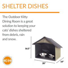 K&H Outdoor Kitty Dining Room olive side view shows sheltered feeding setup
