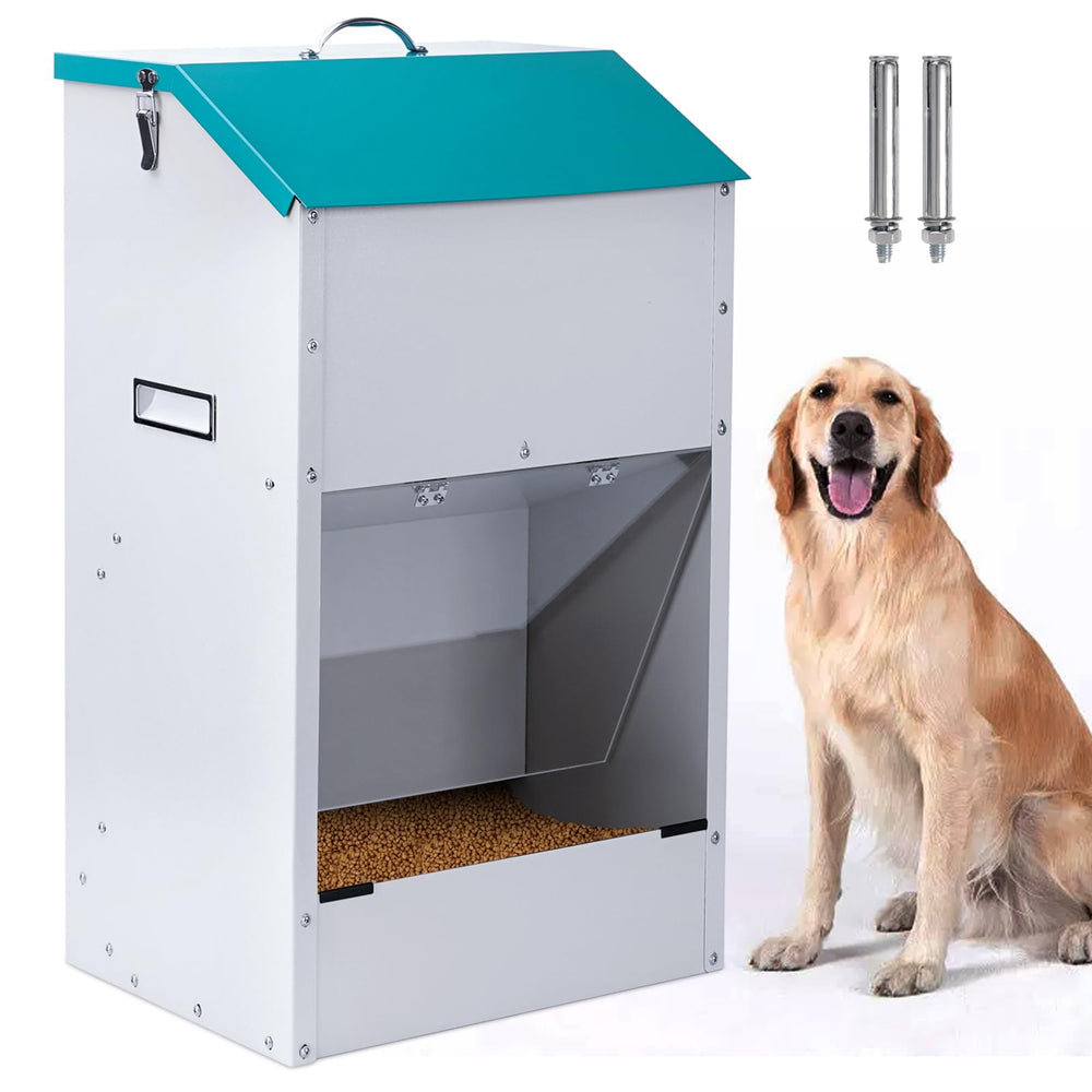 KHEARPSL outdoor dog feeder front view showing 50lb capacity for large breeds.