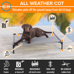K&H elevated cot with mesh cover supports joint comfort for pets