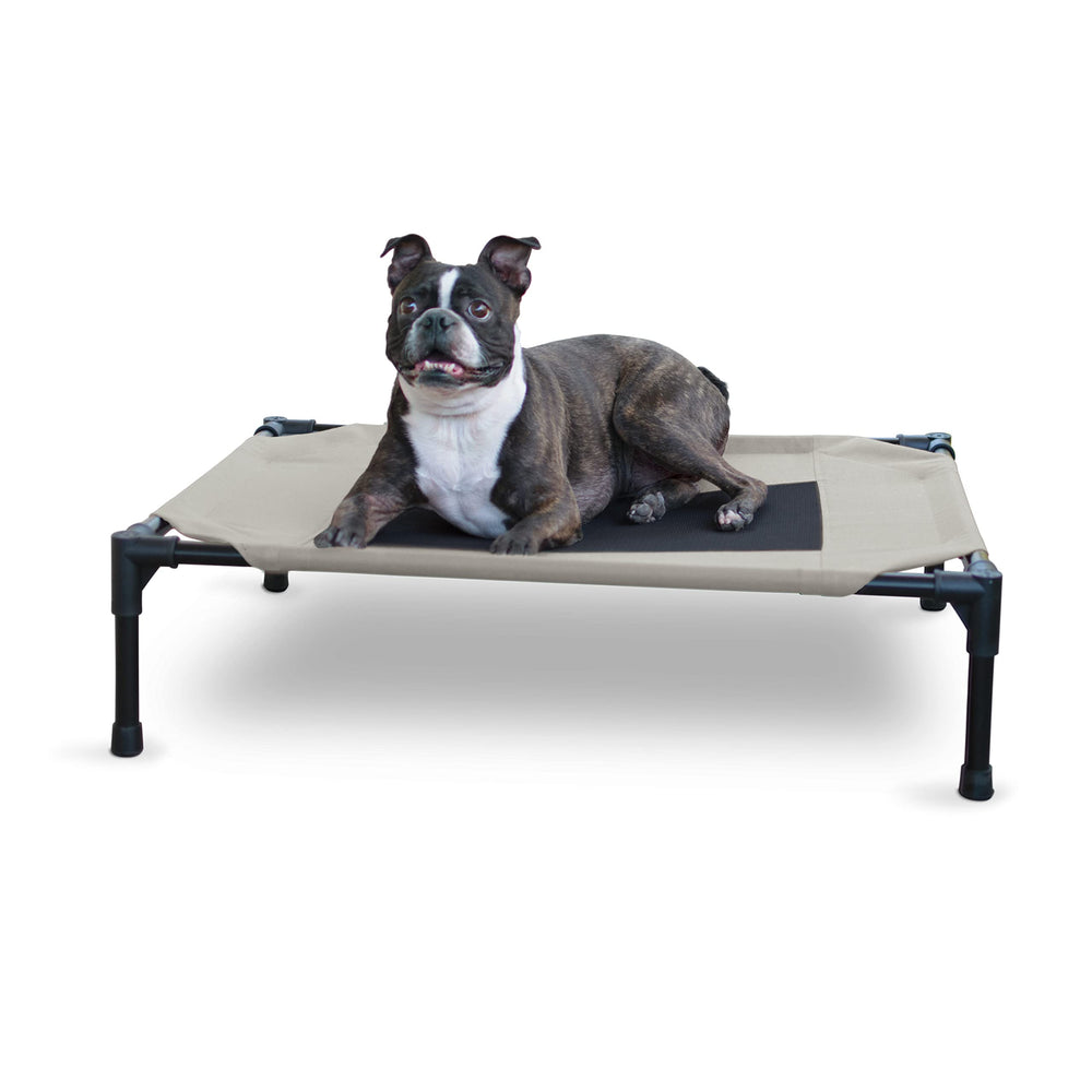 K&H Pet Products outdoor elevated dog cot with breathable mesh for cooling comfort.