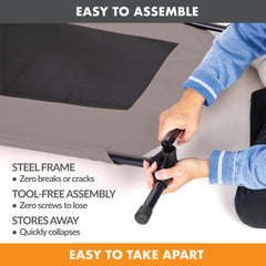 Removable washable cover on the K&H dog cot for easy cleaning after trips.
