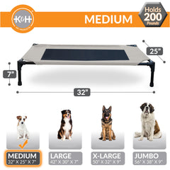 K&H cot fabric is water-resistant heavy denier for outdoor durability.