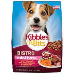 Kibbles 'n Bits kibble closeup, oven-roasted beef flavor for palatable bites.