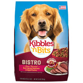 Kibbles 'n Bits Bistro oven roasted beef bag ready for mealtime, with savory aroma.