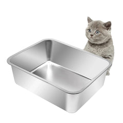 Kichwit stainless steel cat litter box front view highlights rust resistance and durability.