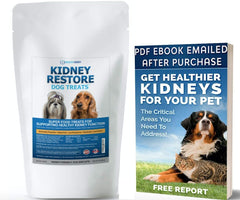 Kidney Restore packaging displaying renal-friendly dog treats for daily use
