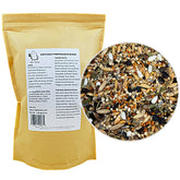 KikiBirds Premium Parrot Food bag open shows a protein-rich blend for daily feeding
