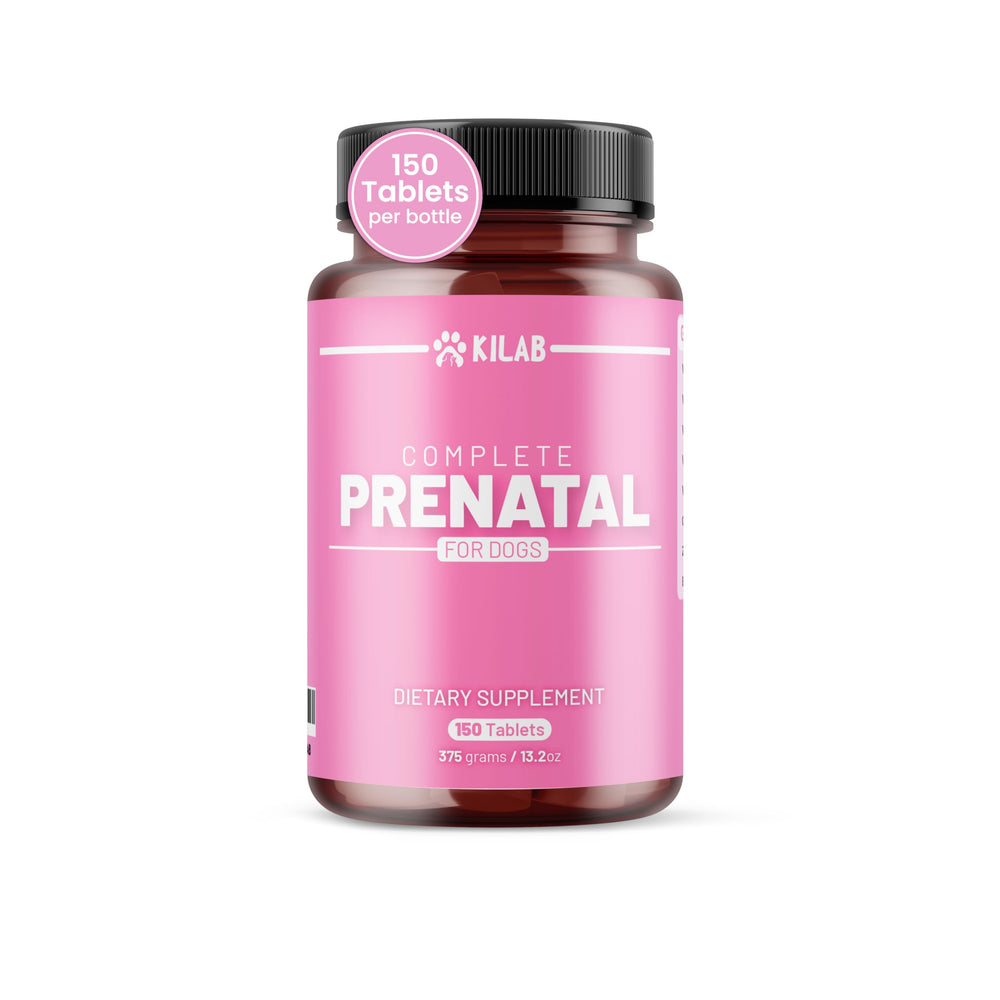 Kilab Complete Prenatal dog vitamins bottle with easy tablets.