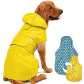 Kimee dog raincoat front view, reversible design for rainy walks and quick style change.