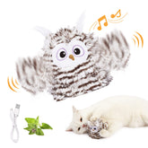 Kimee interactive owl toy with flapping wings for engaging indoor cats.