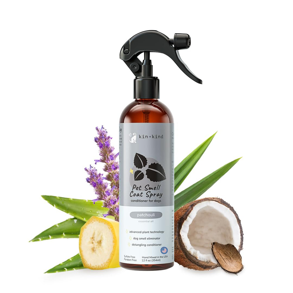 kin+kind dog coat spray Patchouli bottle for long-lasting fresh scent and odor control