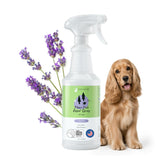 Kin+Kind flea tick spray bottle with rosemary and lemongrass for dogs.