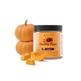 kin+kind Healthy Poops bottle label highlighting organic pumpkin for digestive support