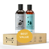 kin+kind shampoo bottle front with activated charcoal for gentle cleansing.