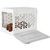 KindTail PAWD collapsible crate assembled, sturdy den for small dogs during travel.