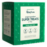 King Lou Pets whole duck feet dog treat front-pack displays single-ingredient goodness.