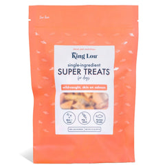 King Lou Pets Wild Salmon Bites packaging view showing USA-made single-ingredient salmon