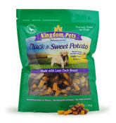 Kingdom Pets Duck Jerky Sweet Potato bag for dogs, protein-rich snack in 3lb bag