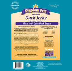 Kingdom Pets Duck Jerky closeup of ingredients showing simple, natural components.