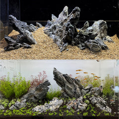 KINGRUI Seiryu rocks stack to form arches and walls in tanks.
