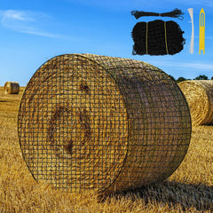 Kingump hay net on a round bale outdoors showing slow grazing setup