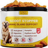 Kinpur No Scoot duck-chews jar close-up highlighting fiber-rich formula for digestion