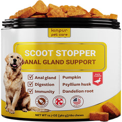 Kinpur No Scoot duck-chews jar close-up highlighting fiber-rich formula for digestion